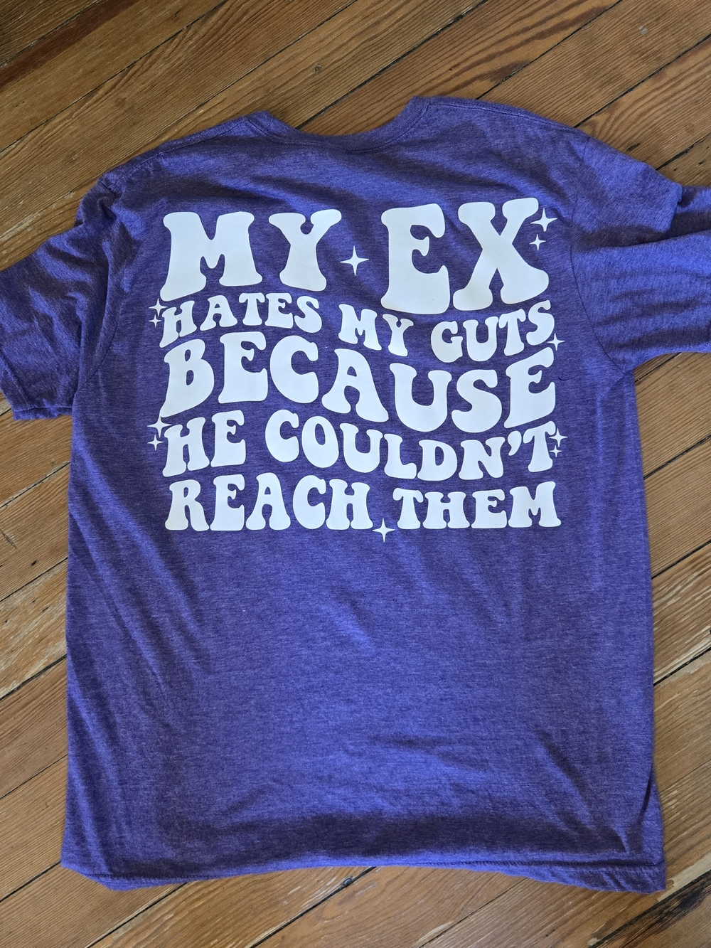 Purple Gildan Novelty tee "My Ex Hates My Guts" tee Sz Large